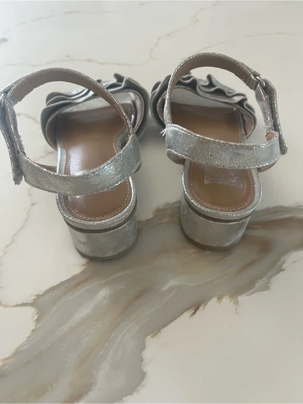 DV by Dolce Vita Girls Silver Ruffle Ankle-Strap Sandals